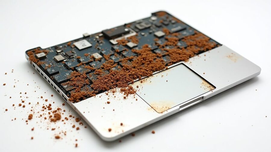 MacBook po zalaniu klawiatury — dlaczego ryż to najgorszy pomysł?